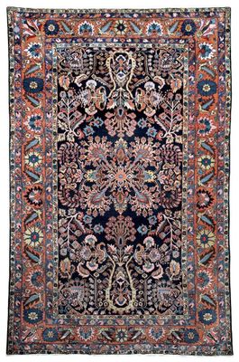 tapis persan antique à motif floral sur fond noir