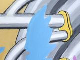 a painting of a trumpet with a blue bird on it