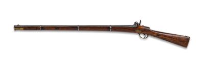 un fusil avec un canon en bois sur fond blanc