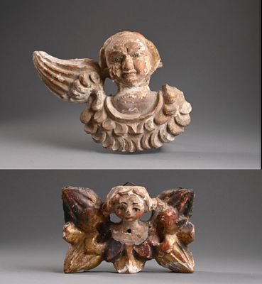 trois images représentant une statue d'une femme ailée et d'un homme coiffé d'un chapeau