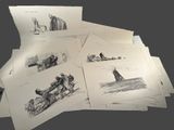 une pile de dessins représentant des personnes sur un bateau