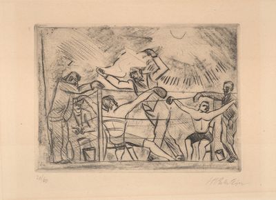 an image of a drawing of a group of people in a boxing ring