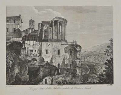 un vieux dessin représentant un château au sommet d'une colline, avec une montagne en arrière-plan
