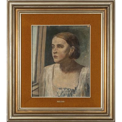 un tableau représentant une femme regardant par la fenêtre