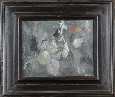 a painting of a man riding a horse in a field