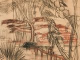 un dessin représentant un oiseau perché sur une clôture