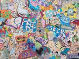 a large pile of stickers on the wall