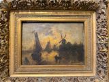 an image of a picture of a painting of a boat in a body of water