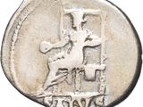 a close up of a silver coin with a man on a horse