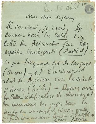 une lettre manuscrite écrite en français sur une feuille de papier