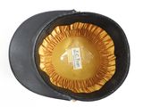 a black hat with a yellow ruffle around the brim