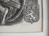 a picture of a drawing of a cat with a coat of arms
