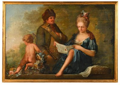 an image of a painting of a man and a woman reading a book
