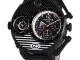 a close up of a wrist watch with a black band