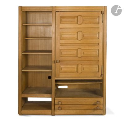 an image of a wooden cabinet with shelves and drawers