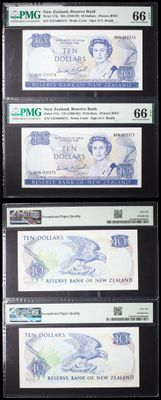four different bank notes are displayed on a black background