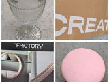 quatre photos différentes représentant un vase en verre, un miroir, une boîte et d'autres objets