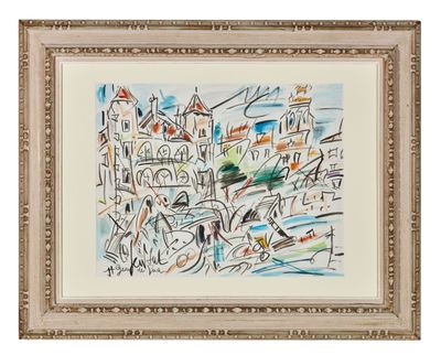 un tableau représentant une ville avec de nombreux bâtiments
