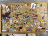 a cork board with a bunch of pins on it