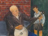 tableau représentant un homme jouant du banjo, avec une petite fille debout à ses côtés