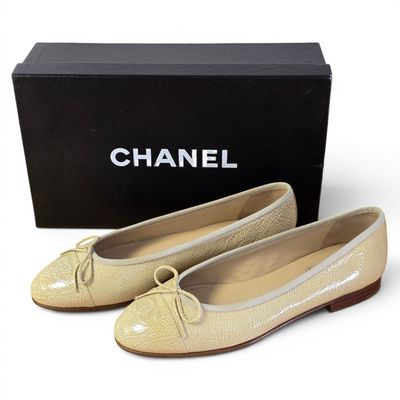 chanel beige leather ballet shoes