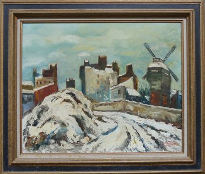 DUBOC J.J, "Le moulin de la galette sous la neige", huile su…