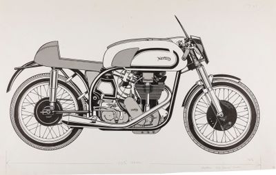 a black and white drawing of a motorcycle on a white background