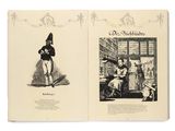 un livre ouvert sur lequel figure l'image d'un homme portant un chapeau et d'une femme en robe