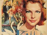une vieille affiche de cinéma représentant une femme tenant un cygne dans la main