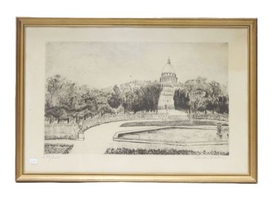 an image of a drawing of a building in a park