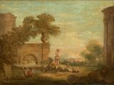 tableau représentant un homme et une femme dans un paysage