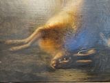 a painting of a rabbit and a bird on a table
