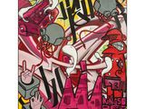 tableau représentant un homme sur un skateboard devant un mur couvert de graffitis