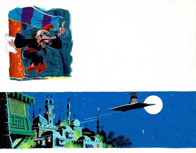 two pictures of a man flying a kite in front of a castle at night and a picture of a man flying a kite in front of a castle at night