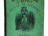 un vieux livre sur lequel figure l'image d'un homme tenant un chien dans ses bras