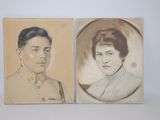painting of two portraits of a man and a woman in uniform