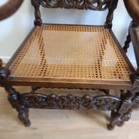 Paire de fauteuils à haut dossier en bois naturel. (photo 5)