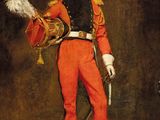 an image of a painting of a man in a red uniform holding a feather