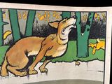 a picture of a painting of a dog barking at a cat