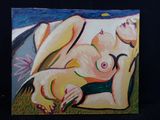 un tableau représentant une femme allongée par terre