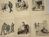 four different illustrations of people in different poses on a white surface