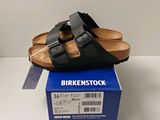 brand new birkenstock men ' s black leather sandals