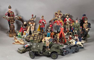 a lot of figurines that are sitting on a table
