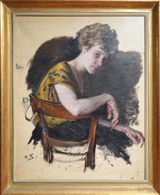 an image of a painting of a woman sitting in a chair