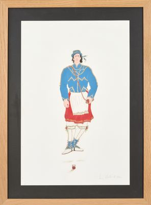 une image représentant le dessin d'une femme vêtue d'une robe bleue et rouge