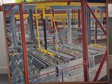 a picture of a painting of a train station