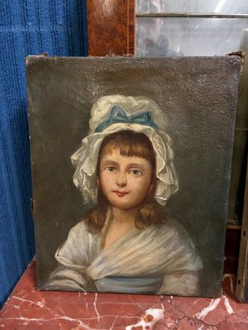 École Française XIXe « Portrait de jeune fille ». Huile sur toile...