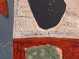 an image of a painting of a red chair and a blue wall