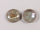 pair of antique silver plated candlestick holders with glass inserts