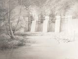 un dessin représentant un pont enjambant un plan d'eau